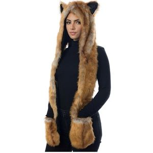 Fox Hat Animal Hood With Paws and Fluffy Furry Ears